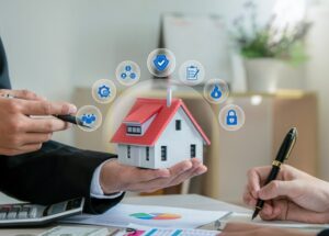 Man,Insurance,Agent,Holding,House,Model,With,Home,Insurance,Icon.